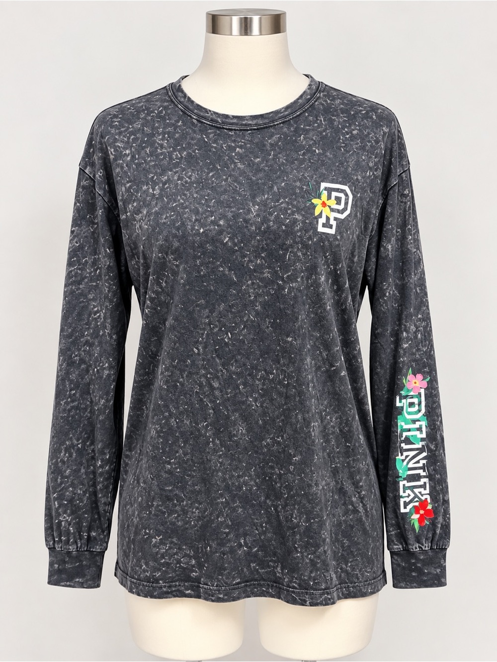 PINK Victoria's Secret Girls' Black Mineral-Wash Long Sleeve Tee